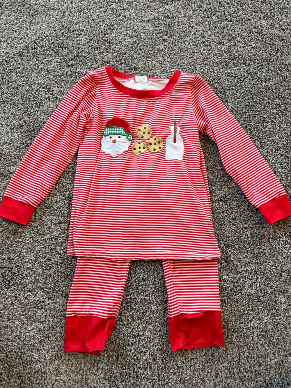 Red Striped Kids Christmas Pajama Set with Santa and Cookies